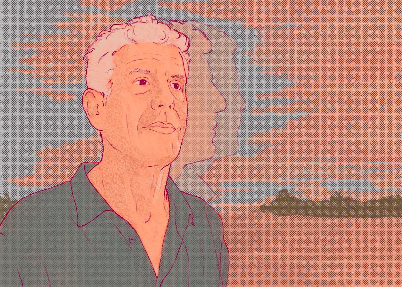 Portrait illustration of Anthony Bourdain by Lauren Denitzio