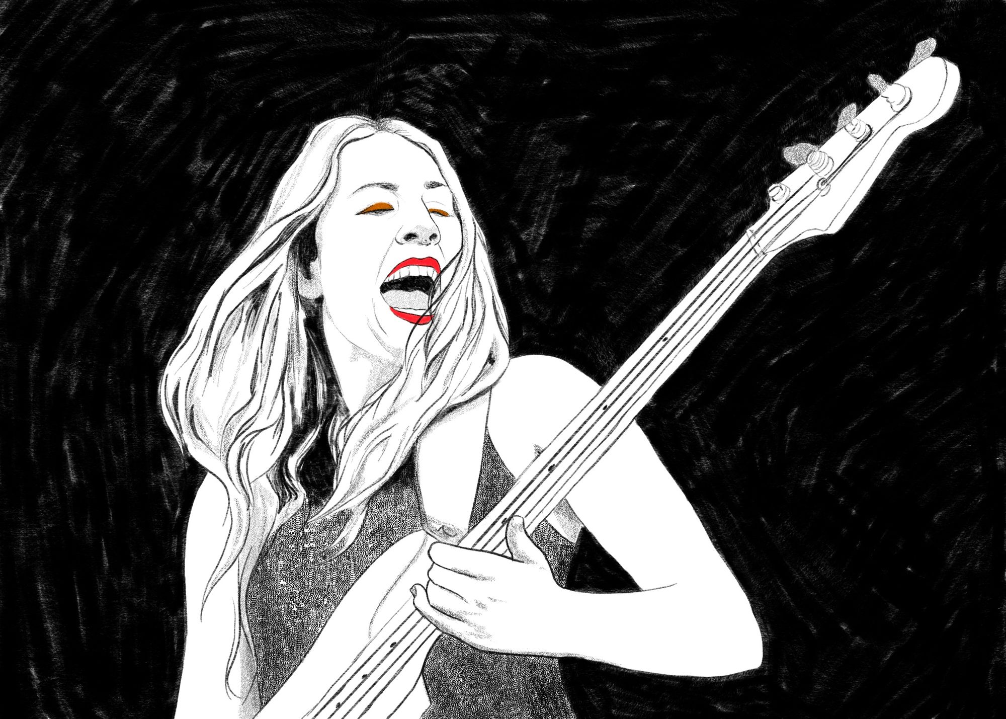 Portrait of Este Haim by illustrator Lauren Denitzio